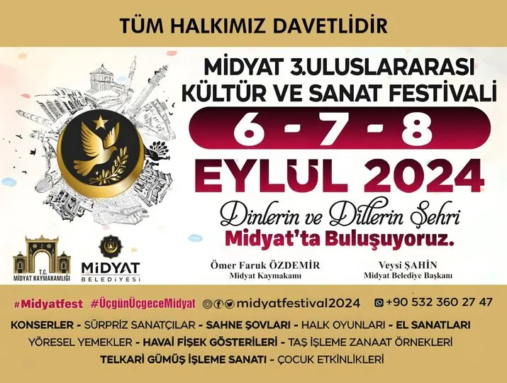 MİDYAT 3.KÜLTÜR VE SANAT FESTİVALİ 6,7,8 EYLÜL TARİHHLERİNDE MİDYAT